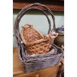 THREE DECORATIVE & USEFUL WOVEN WICKER BASKETS one branded Harrods