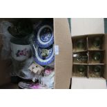 A BOX CONTAINING MIXED CHINA & GLASSWARE