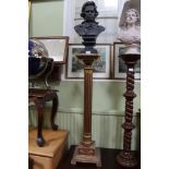 A REPRODUCTION CAST BUST OF BEETHOVEN standing on a part painted & gilded column