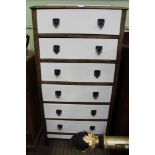 A WOODEN UPCYCLED TALL NARROW SIX DRAWER CHEST