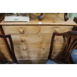 A LATE 19TH CENTURY PINE CHEST OF FIVE DRAWERS