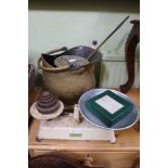 A SELECTION OF VINTAGE KITCHEN SCALES & WEIGHTS together with brassware