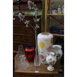 A SELECTION OF POTTERY & GLASS VASES