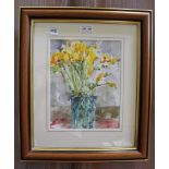 A WATERCOLOUR FLORAL STILL LIFE, initialled in plain mount, wood effect frame