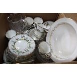 A BOX CONTAINING A PORCELAIN PART TEA SERVICE decorated with birds, together with items of