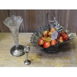 A CHASED SILVER PLATED BASKET containing a selection of model cherries, together with a hallmarked