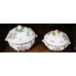 TWO FRENCH POTTERY LIDDED TUREENS