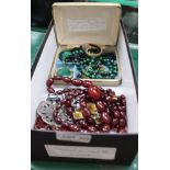 A SHOEBOX OF COSTUME JEWELLERY VARIOUS to include Marcasite