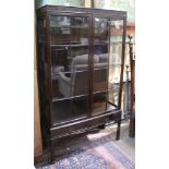 A FIRST QUARTER 20TH CENTURY MAHOGANY & GLAZED DISPLAY CABINET with blind fret carved frieze, two