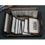A BOX CONTAINING A SELECTION OF COLOURED ENGRAVINGS appertaining to the local area