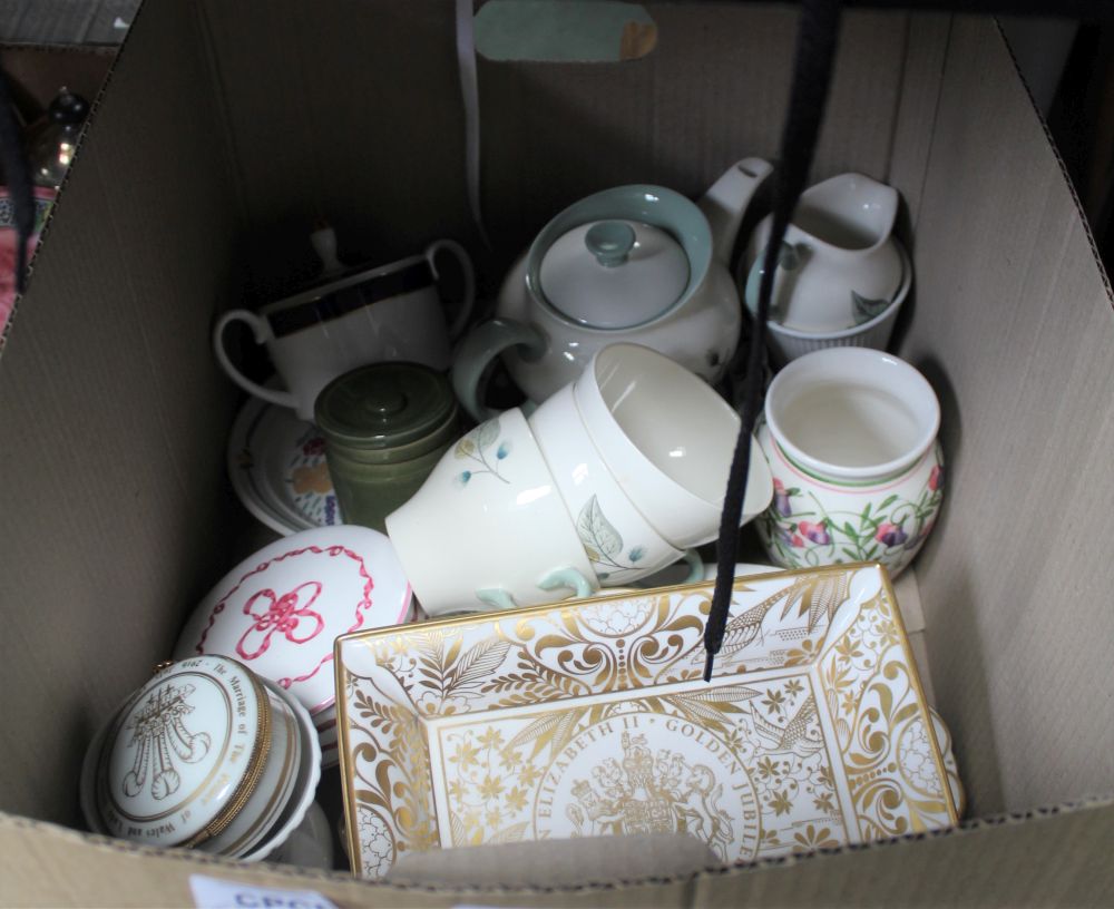 A BOX CONTAINING PORCELAIN VARIOUS to include Royal Worcester and Wedgwood