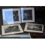AFTER GEORGE MOORLAND FOUR COLOURED RURAL SCENE PRINTS, each identically mounted in slender gilt