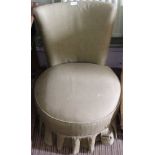 A GREEN COTTON UPHOLSTERED NURSING STYLE CHAIR with pleated apron