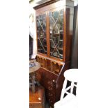 AN EDWARDIAN MAHOGANY FINISHED BUREAU BOOKCASE satinwood crossbanded with a pair of astragal