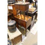 A MAHOGANY FINISHED MID-CENTURY TABLE CANTEEN fitted three drawers, on cabriole legs