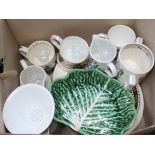 A MIXED BOX OF DOMESTIC POTTERY & GLASSWARE, the majority for the consumption of food & drink