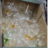 A BOX CONTAINING A SELECTION OF DOMESTIC GLASSWARE VARIOUS