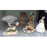 A SELECTION OF PORCELAIN to include Royal Worcester figurines and a Doulton Lambeth vase