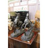 A LARGE PAIR OF PROBABLE SPELTER MODEL MARLEY HORSES on wooden plinth base
