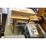 A LATE 19TH / EARLY 20TH CENTURY PROBABLE ELM PLANK TOPPED SIDE TABLE, having faux drawer frontage