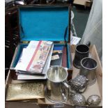 A SELECTION OF DOMESTIC COLLECTABLES to include; pewter tankards, first day covers, Tonbridge ware