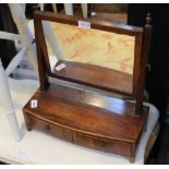 A 19TH CENTURY MAHOGANY FRAMED ADJUSTABLE DRESSING TABLE TOP MIRROR with two drawer box base