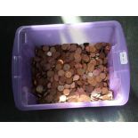 A PURPLE CRATE CONTAINING COLLECTORS COINAGE the majority copper