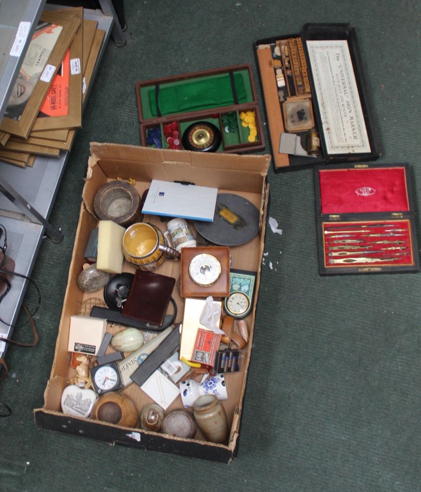 A BOX CONTAINING A SELECTION OF DOMESTIC ITEMS VARIOUS to include a wooden figure, etc.