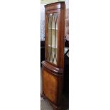 A REPRODUCTION YEW WOOD CORNER CABINET with bar glazed upper door and plain lower