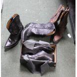A BAG CONTAINING TWO PAIRS OF LEATHER BOOTS