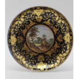 AN EARLY 19TH CENTURYDERBY PORCELAIN BOWL, shallow form, gilded on a blue ground, the rim with a