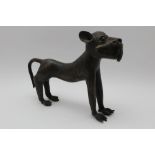 A 20TH CENTURY WEST AFRICAN BRONZE STANDING LEOPARD, in the manner of Benin, the Royal Court of Oba,
