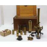 A F. DAVIDSON & CO LONDON OAK CASED LAQUERED BRASS 'DAVON' MICRO-TELESCOPE, with interchangeable