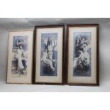 A SET OF THREE C.1900 STUDIO SILVER PRINTS, glamorous young ladies in Grecian costume, 73cm x 29.