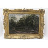 19TH CENTURY EUROPEAN SCHOOL 'The Stonebridge', oil painting on canvas, indistinctly signed, 29cm