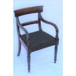 A 19TH CENTURY MAHOGANY DOUBLE BAR BACKED ARMCHAIR with upholstered drop-in seat pad, supported on