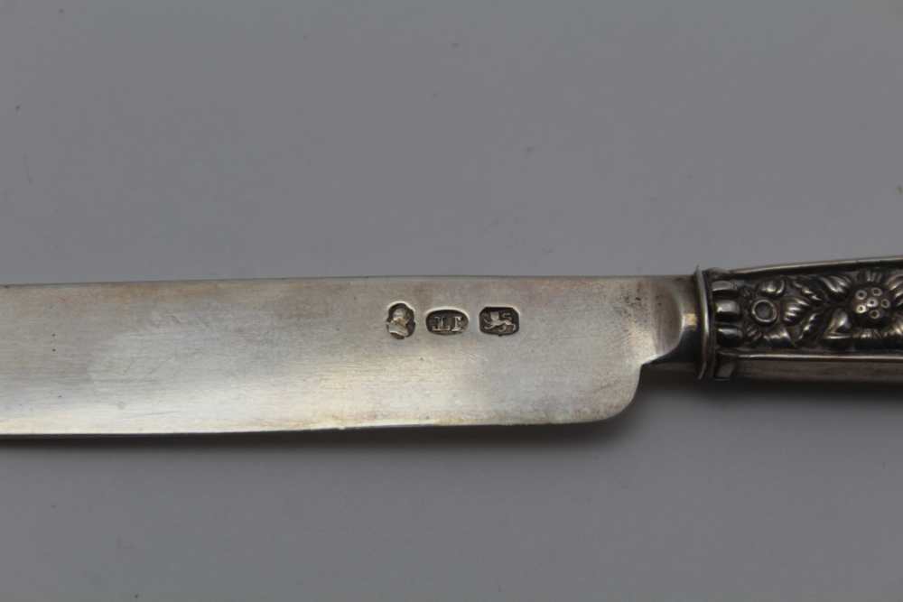 JOHN THROPP A George IV silver child's knife & three tyne fork, floral & shell embossed handles, c. - Image 3 of 3