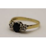 AN 18CT GOLD SAPPHIRE & DIAMOND RING, size; 'R1/2', gross weight; 3.8g