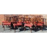 A SET OF TEN FIRST QUARTER 20TH CENTURY MAHOGANY FINISHED CHIPPENDALE STYLE DINING CHAIRS with fancy