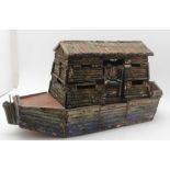 A GERMAN NOAH'S ARK, hand painted wood, the removeable roof reveals a few composition animals &