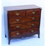 A 19TH CENTURY MAHOGANY CHEST OF TWO SHORT OVER THREE LONG DRAWERS, brass handles on outswept