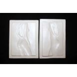 A PAIR OF MOULDED RESIN AND SAND PANELS illusional standing nudes, limited editions, No.s 19 & 20 of