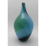 A MURANO GLASS VASE, spiral decoration in colours to the flask form body, in the manner of Dino
