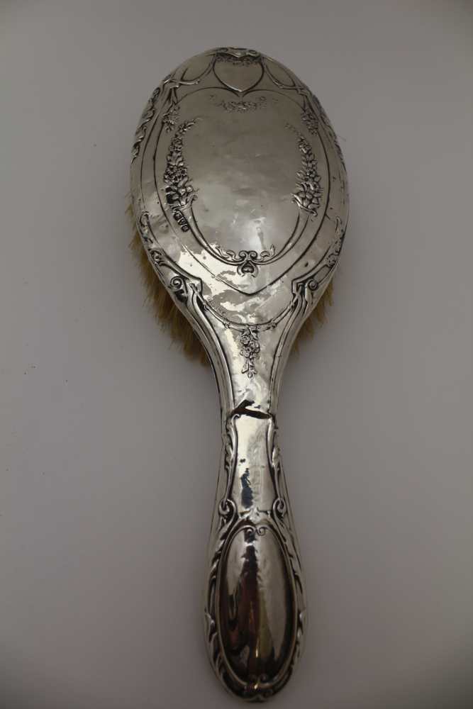 RICHARD OWEN WILLIAMS, A SILVER TOP GLASS HAIR TIDY, Chester 1921, together with; a silver lidded - Image 2 of 5