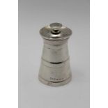 HUKIN & HEATH An early 20th century silver pepper mill of milk churn form, Birmingham 1926, 8cm high