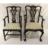 TWO REPRODUCTION HEPPLEWHITE DESIGN ARMCHAIRS with upholstered drop-in seat pads, 103cm high