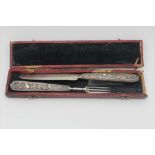 JOHN THROPP A George IV silver child's knife & three tyne fork, floral & shell embossed handles, c.