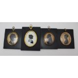 A COLLECTION OF FOUR SILHOUETTES in ebonised brass mounted frames, two being 19th century, the