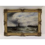 GUSTAV De BRIEANSKI A late 19th / early 20th century oil on canvas study of sailing boats & rowing
