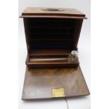 A VICTORIAN MAHOGANY & WALNUT VENEER CAMPAIGN TYPE TABLETOP WRITING BOX, inset brass handle to